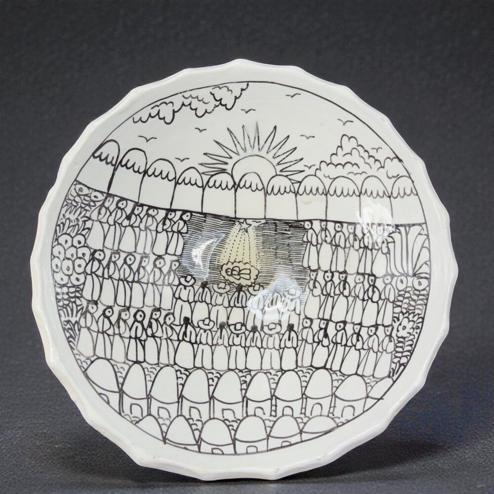 Hand Made Mexico Pottery Footed Dish Bowl Signed Marcos Gutierrez Pueblo FolkArt
